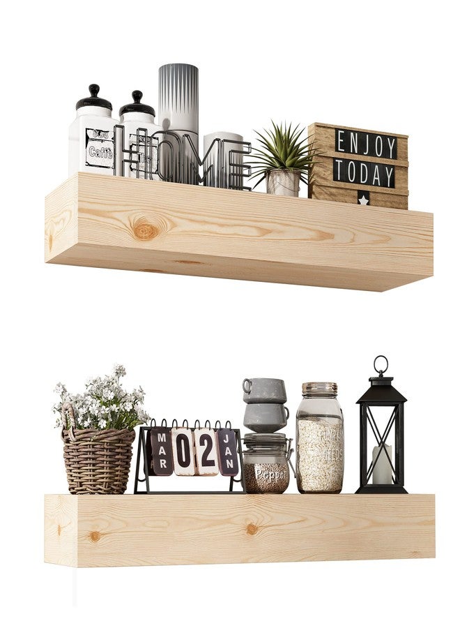 ROOREVO Wall Floating Shelves, Rustic Wood Shelf for Wall Mounted - Wooden Handmade Shelves for Bathroom Kitchen Livingroom - No Stain - DIY(Unfinished, 24 Inch - 2 Pack) - Image 1